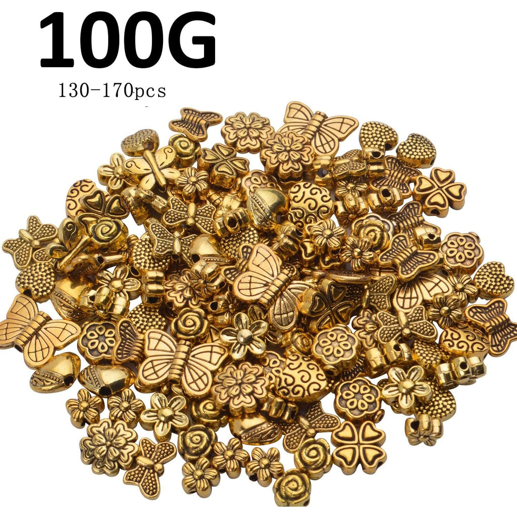 100 Gram(About 130-170pcs) Antique Gold Alloy Heart Butterfly Flower Beads Charm Bead Spacers Jewelry Findings Accessories for Bracelet Necklace Jewelry Making