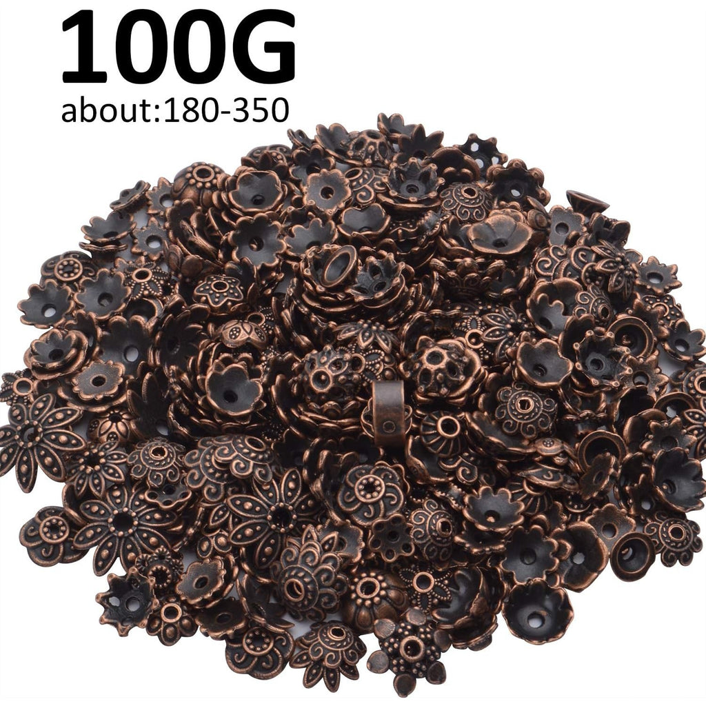 100 Gram(About 180-350pcs) Bead Caps Metal Spacers Jewelry Findings Accessories for Bracelet Necklace Jewelry Making,Antique Copper
