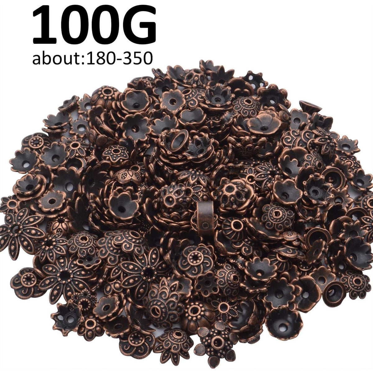 100 Gram(About 180-350pcs) Bead Caps Metal Spacers Jewelry Findings Accessories for Bracelet Necklace Jewelry Making,Antique Copper