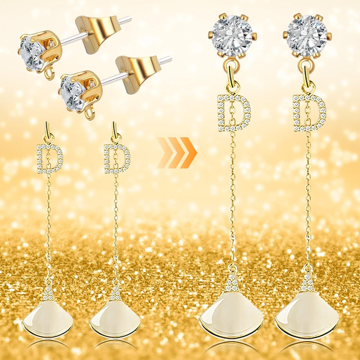 40pcs Rhinestone Earring Posts with Loop Hypoallergenic Cubic Zirconia Earring Studs and 40pcs Earring Safety Backs for DIY Jewelry Making Craft Decor, KC Golden