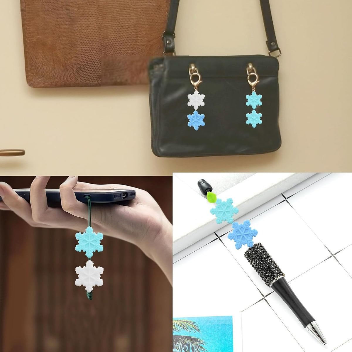 15pcs Snowflake Beads Silicone Focal Beads Christmas Snowflake Shaped Rubber Bead Winter Xmas Loose Beads for Beadable Pen DIY Keychain Bracelet Crafts Jewelry Making, 3 Colors