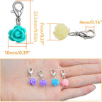 24pcs Clip On Flower Charms Rose Dangle Charms Pendant with Lobster Clasp for DIY Bracelet Necklace Jewelry Making,12 Colors