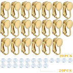 20pcs Clip-on Earring Converters Brass Round Flat Back Tray Earring Clips Components with Silicon Earring Pads for DIY Earrings Design Jewelry Making Findings, Gold and Silver