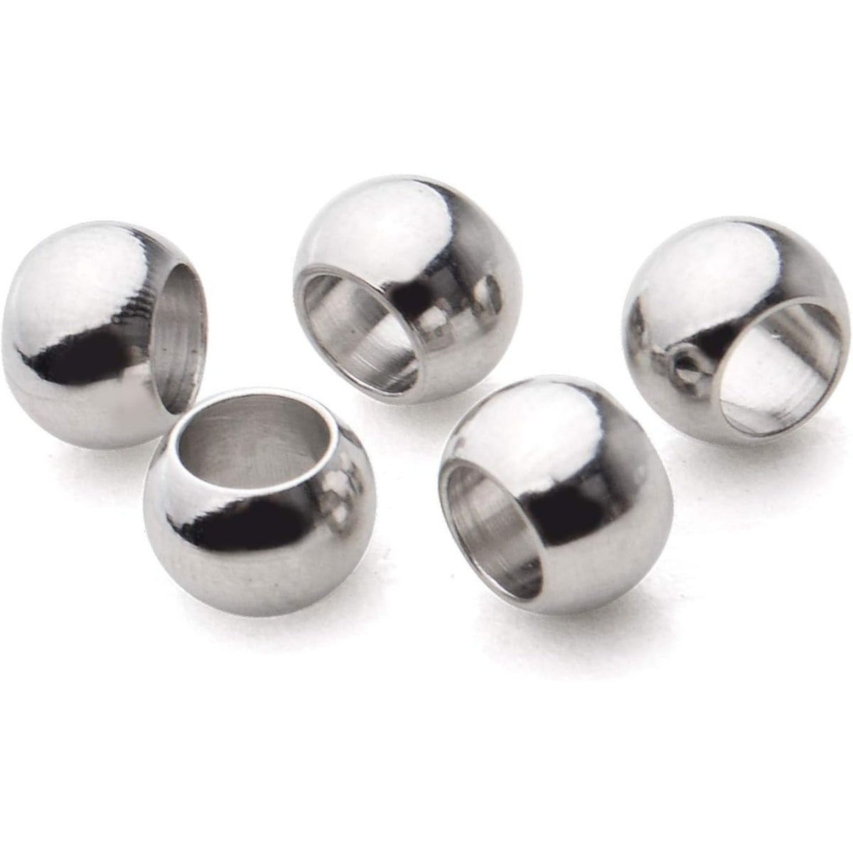 100pcs Round Spacer Beads 304 Stainless Steel Seamless Smooth Rondelle Spacers Loose Beads for DIY Bracelet Necklace Jewelry Making Crafting(5×3.3mm, Hole: 3mm)