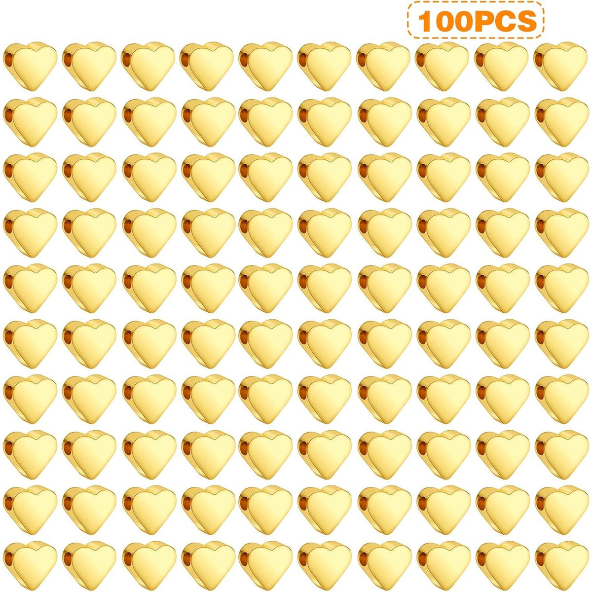 100pcs Golden Plated Heart Beads Alloy Love Heart Charm Spacer Beads Handmade Loose Beads for DIY Necklace Bracelet Crafts Jewelry Making,7x6mm,Hole:2mm