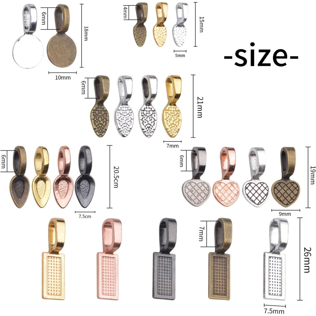 Pendant Connector,120 Pieces Tibetan Style Alloy Glue-on Flat Pad Bails Shovel Shape Pendants Charms Connector Hanger for Jewelry Making,6 Styles in 5 Colors