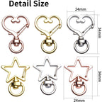Lobster Claw Clasps, 24pcs Metal Swivel Claw Clasps Star and Heart Shape Snap Hook with Key Rings Swivel Lanyard Clips for Bag Keychain DIY Crafts, Golden, Silver, Rose Golden, 34x24mm
