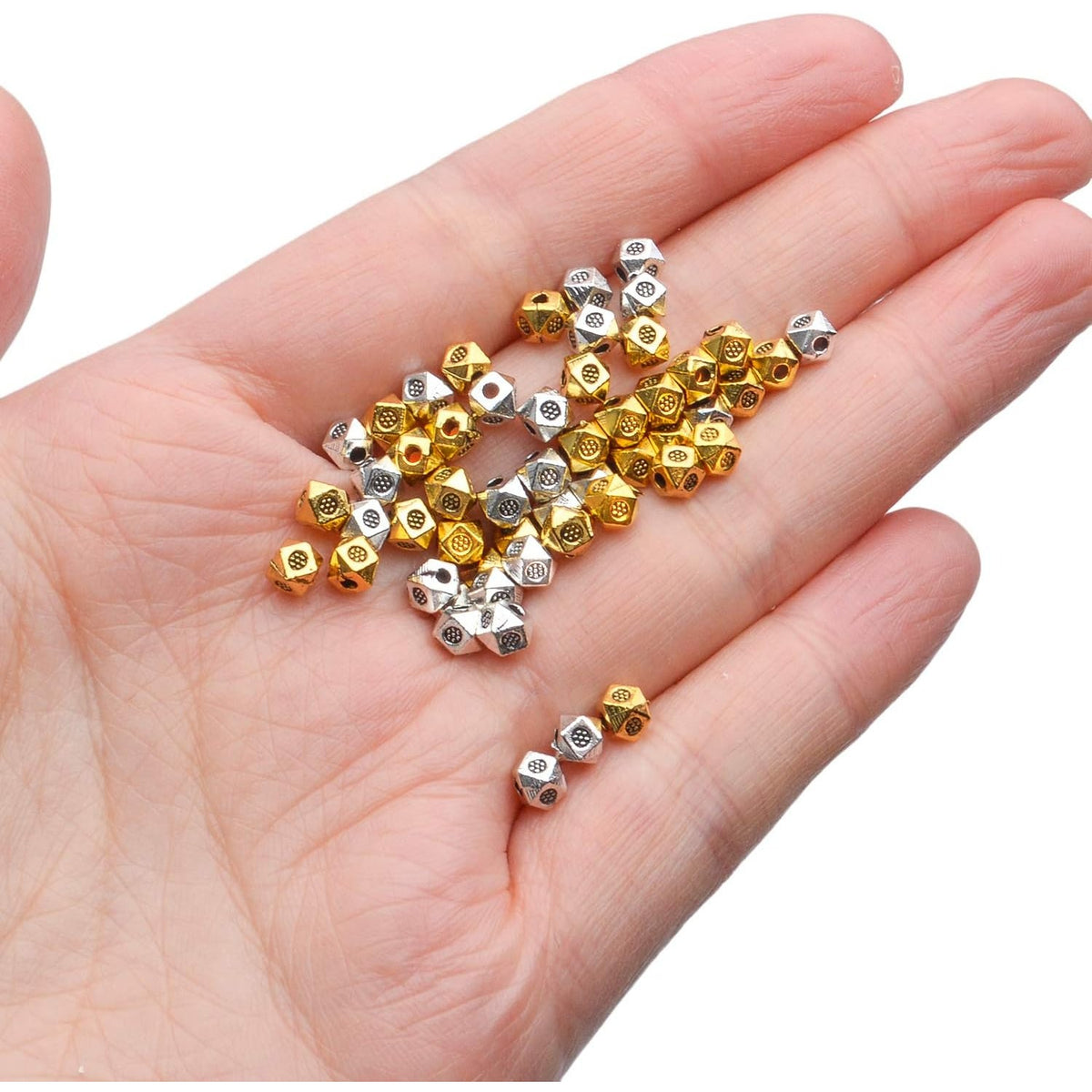200pcs Antique Silver Cube Spacer Beads Rondelle Shape Spacer Hole Beads Loose Beads for DIY Bracelet Necklace Jewelry Making Crafts Handmade Supplies,Polka dot,3.5mm*1.1mm
