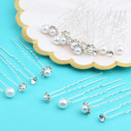 24pcs Silver Pearl Hair Pins Headpiece Metal U-shaped Rhinestone Flower Embellished Bobby Pins Bridal Hair Accessories for Women Girls Bride Bridesmaid Wedding, 4 Styles