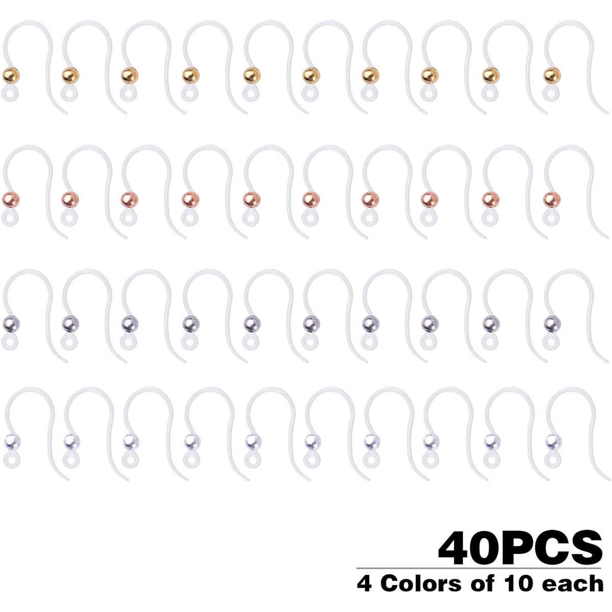 40pcs Plastic Earring Hooks Ear Wire Ball Dots Safety Non-Allergenic Ear Wires Hooks Earring Findings for DIY Jewelry Making, 4 Colors