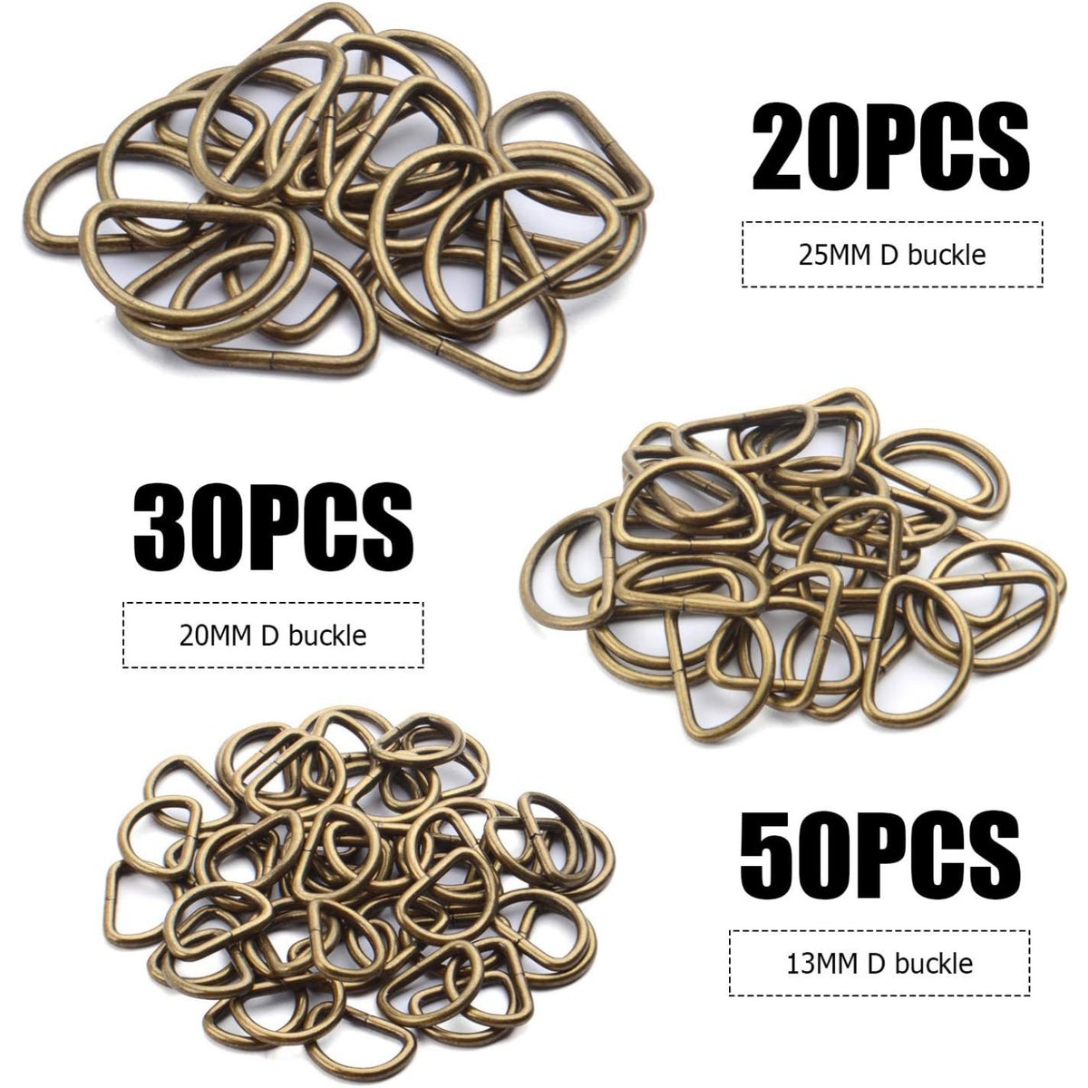 100pcs Multi-Purpose Metal D Rings Semi-Circular D Rings Hardware DIY Accessories for Bags Pet Collars Chain Bags,1/2inch,3/4inch and 1 inch
