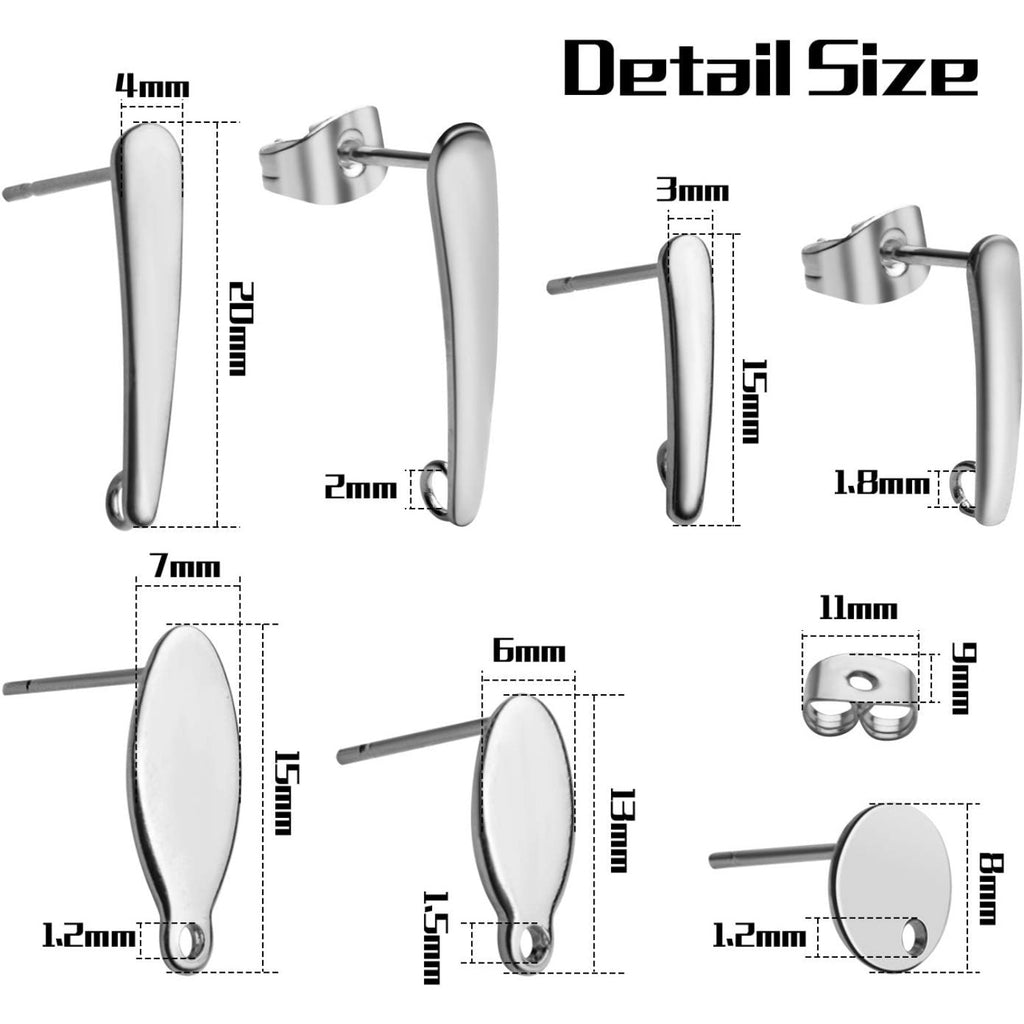 Earring Studs for Jewelry Making, 50pcs Stainless Steel Earring Studs Hypoallergenic Earring Posts DIY Flat Pad Blank Studs with Loop for Earring Making Findings