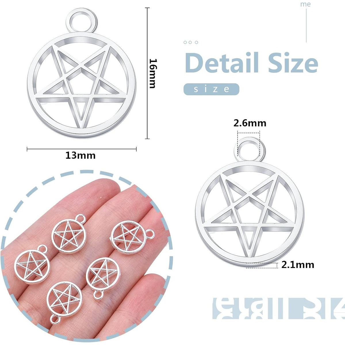50pcs Silver Pentacle Star Charms Alloy Star Pentagram Pendants Protection Lucky Pentacle Charms Jewelry Making Accessory for DIY Crafts Necklaces Bracelets Earrings