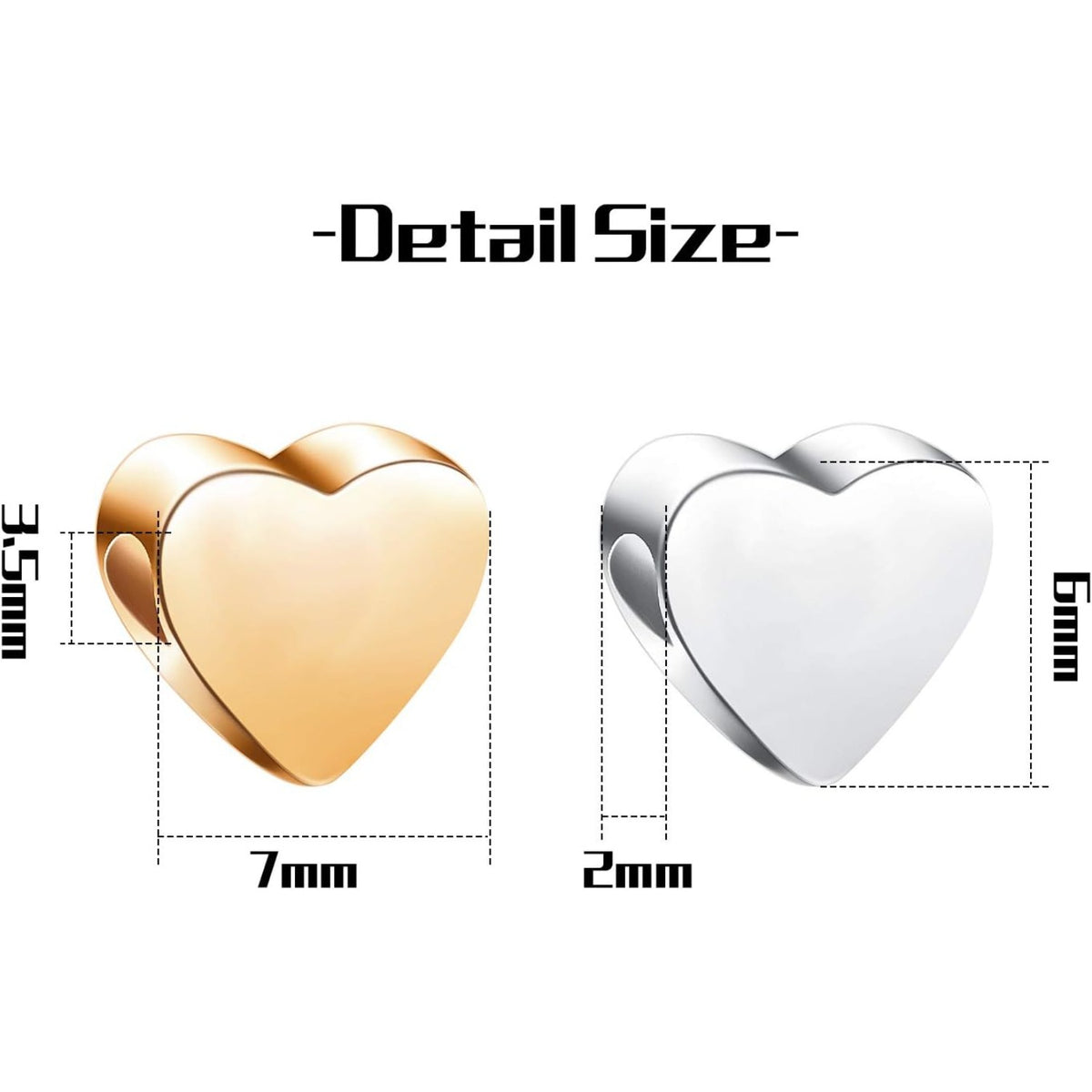 100 Pieces Heart Shape Beads European Heart Spacers Loose Beads Jewelry Heart Charms for DIY Jewelry Necklace Earring Bracelet Handmade Crafts Supplies (Gold, Silver)