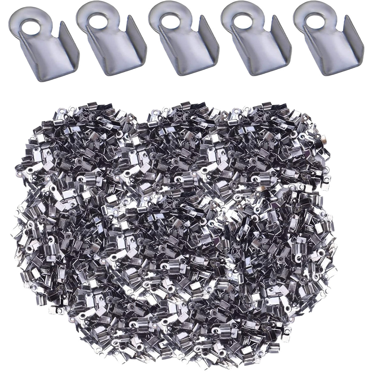 1200pcs 6 Colors Metal Fold Over Crimp Cord Ends Crimp End Caps Terminators Clamp End Tips Leather Ribbon Ending Clasp Tips for Jewelry Making Finding