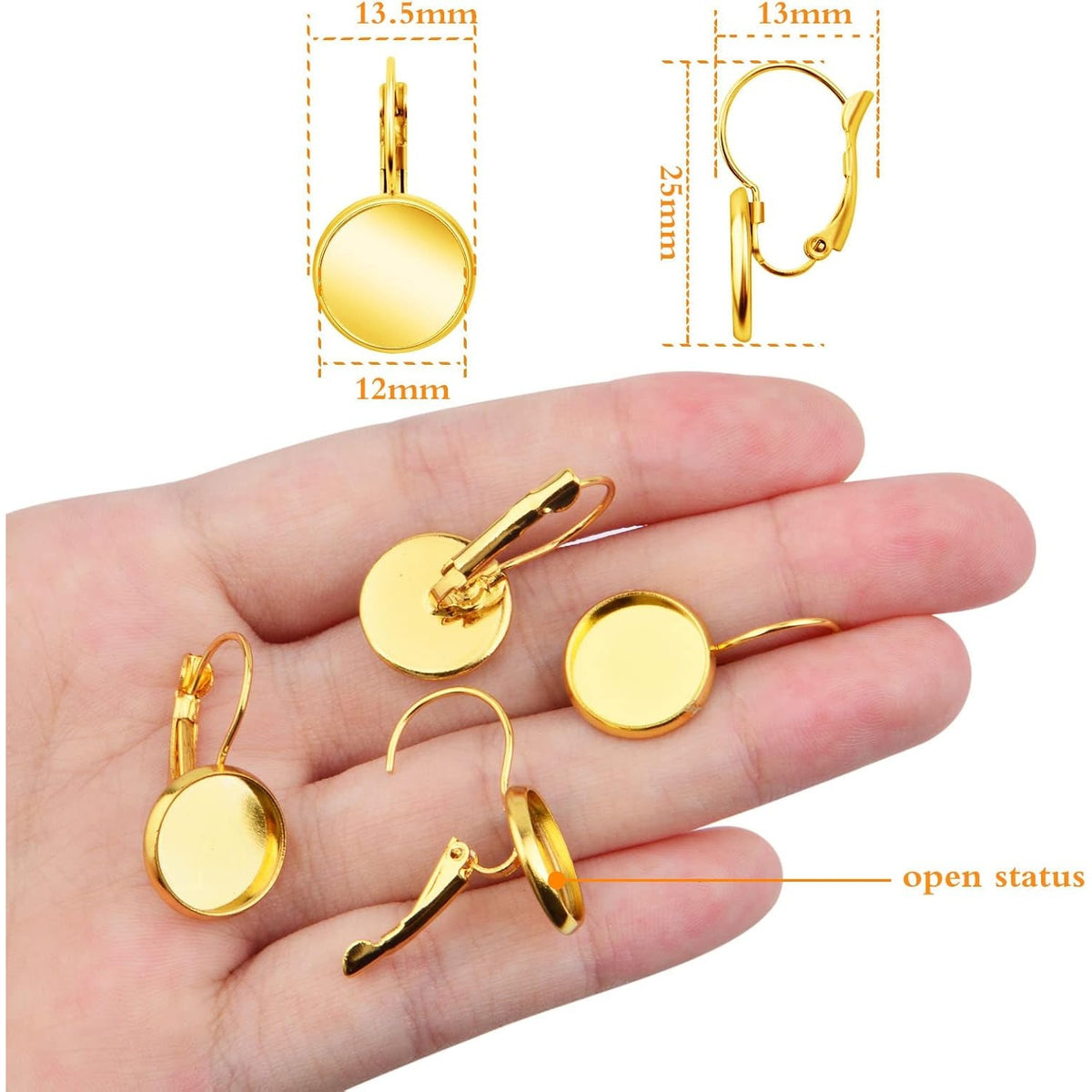 Hook Earring Cabochon Settings, 20 Pieces Lever Back Hook Earrings with Flat Round Tray Blank Cabochon Setting Ear Wires for Earring Designs(12 mm)