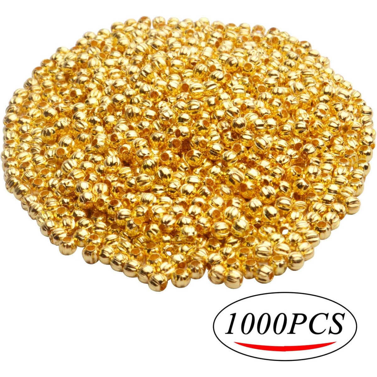 1000pcs 3mm Golden Metal Round Spacer Beads, Loose Beads for DIY Crafts, Bracelet, Necklace, Jewellery Making