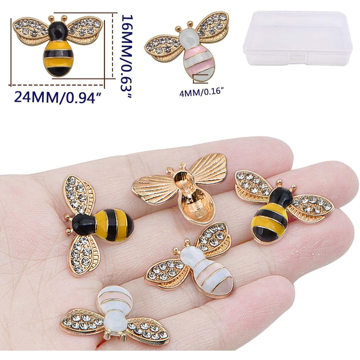 30 Pieces Enamel Bee Charms with Rhinestone Alloy Diamond Honeybee Pendant Embellishments with a Plastic Box for DIY Crafts Jewelry Making Supplies Decoration, 2 Colors
