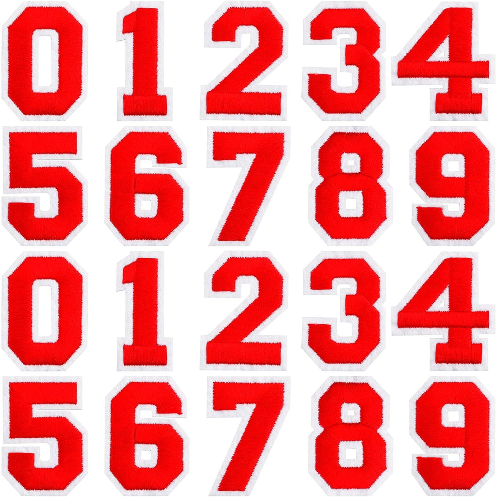 40pcs Red Number Patches Sew On Decals Number 0 to 9 Iron on Patches Embroidered Decorative Repair Patches Appliques for Clothes T-Shirts Hat Bag Shoe DIY Craft Projects