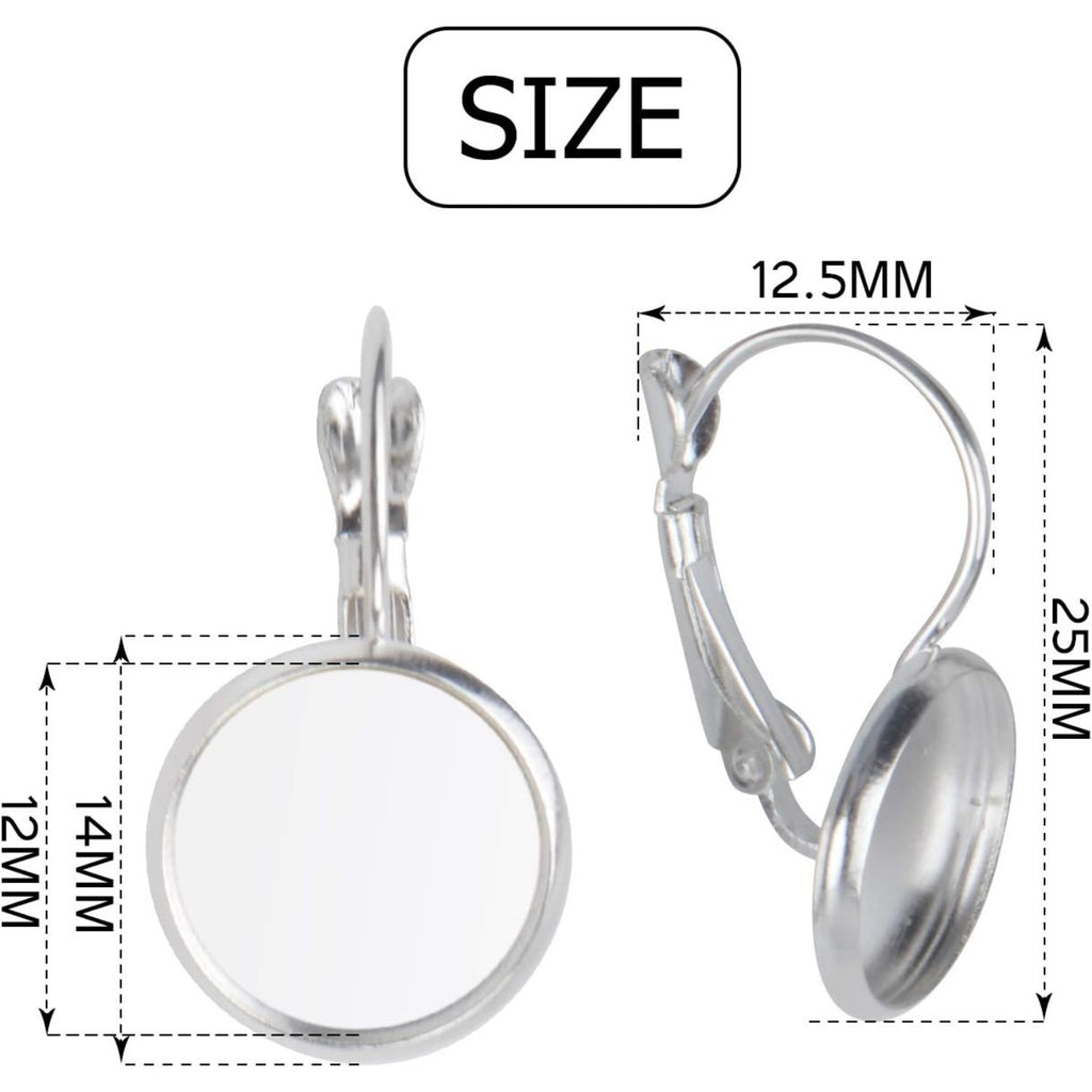 Hook Earring Cabochon Settings, 20 Pieces Lever Back Hook Earrings with Flat Round Tray Blank Cabochon Setting Ear Wires for Earring Designs(12 mm)