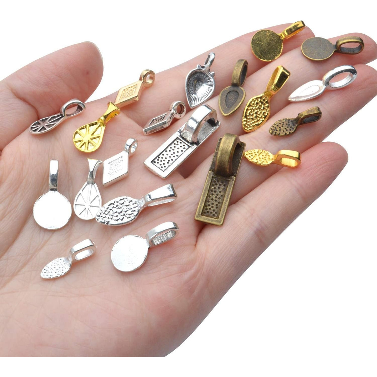 80pcs Glue on Bails Mixed Pendant Bails Glass Cabochon Tiles Pendants for Jewelry Making Necklace,20 Styles