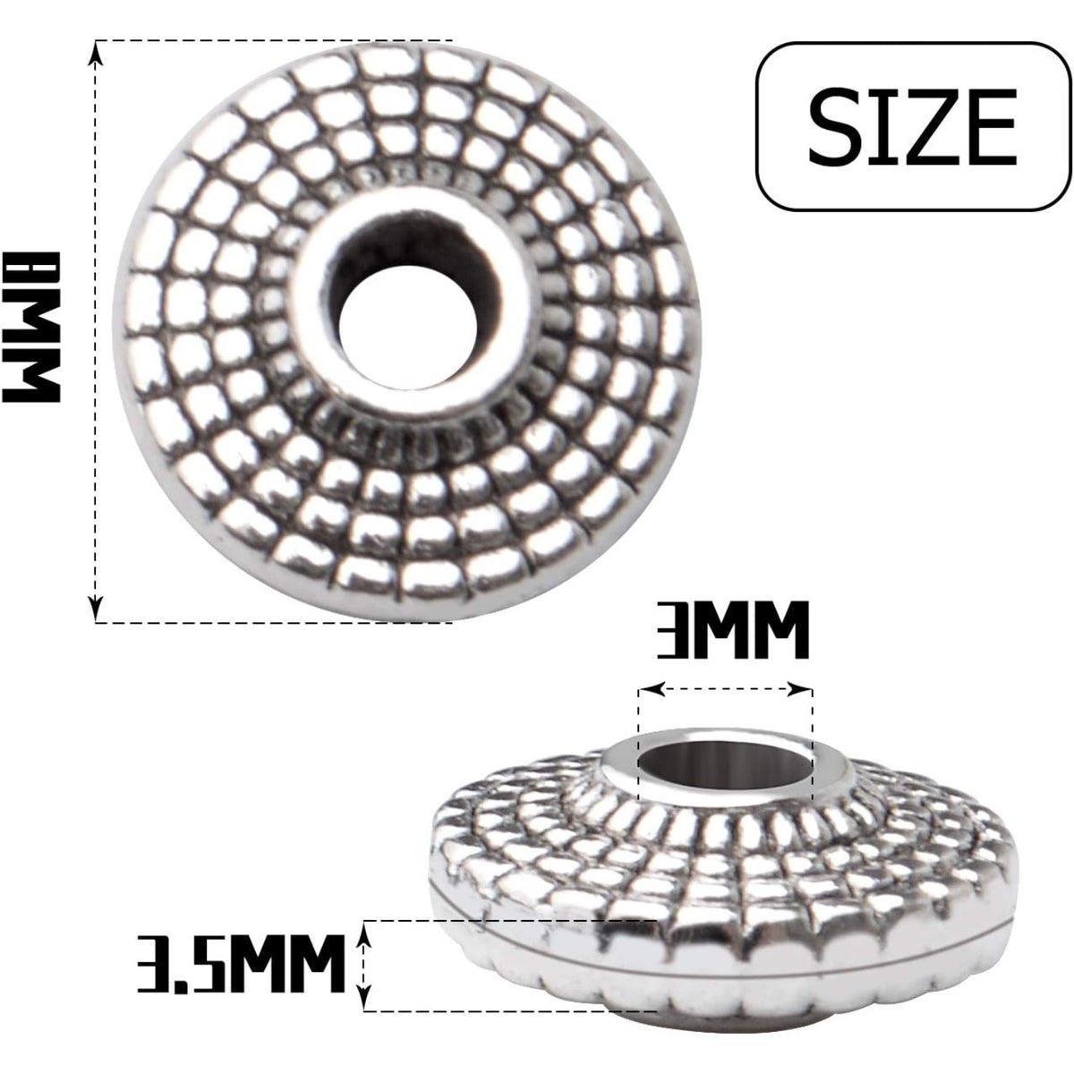 100pcs Tibetan Antique Silver Spacer Bead Metal Beads Spacers Jewelry Spacer Charms with A Box Jewelry Findings Accessories for Bracelet Necklace Jewelry Making