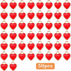 50pcs Enamel Red Heart Shaped Charms Alloy Love Heart Dangle Pendants Valentine’s Day Hanging Ornaments for DIY Bracelet Necklace Earrings Jewelry Making Decor