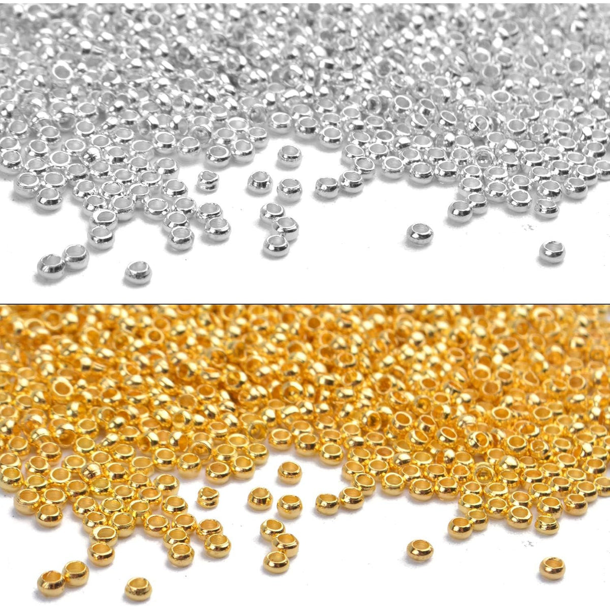 2000pcs Crimp Beads Positioning Beads Mini Spacer Beads for Jewelry Bracelet Making,Silver & Gold 2x2x1mm Hole1.2mm