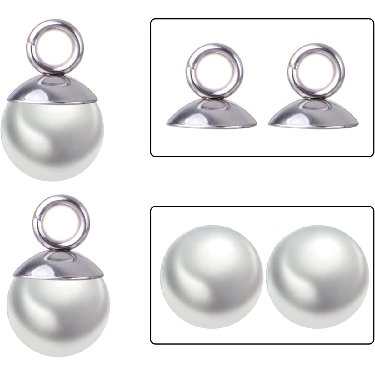 50pcs 5 Sizes Bead Cap Pendant Bails Stainless Steel Round Bails Caps Bead Caps with Loop Dangle Charm Bead Connectors for Jewelry Necklace Bracelet Making