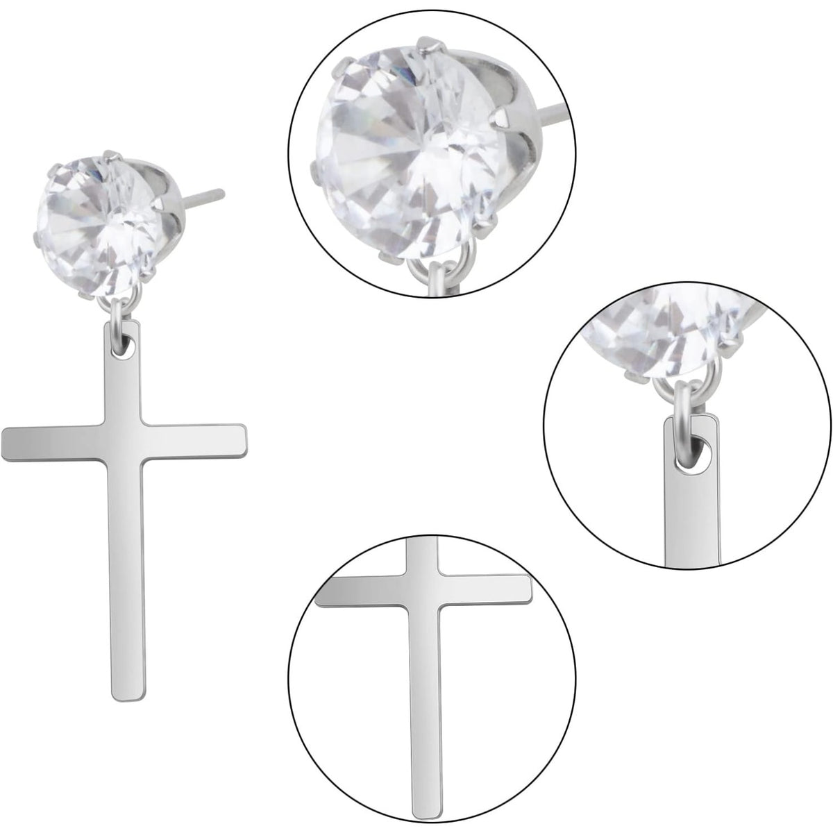 12pcs Hypoallergenic Cubic Zirconia Cross Stud Earrings Stainless Steel Dangle Earrings Rhinestone Cross Drop Charms Hoop Earrings for Women Men Earrings Making, 2 Colors