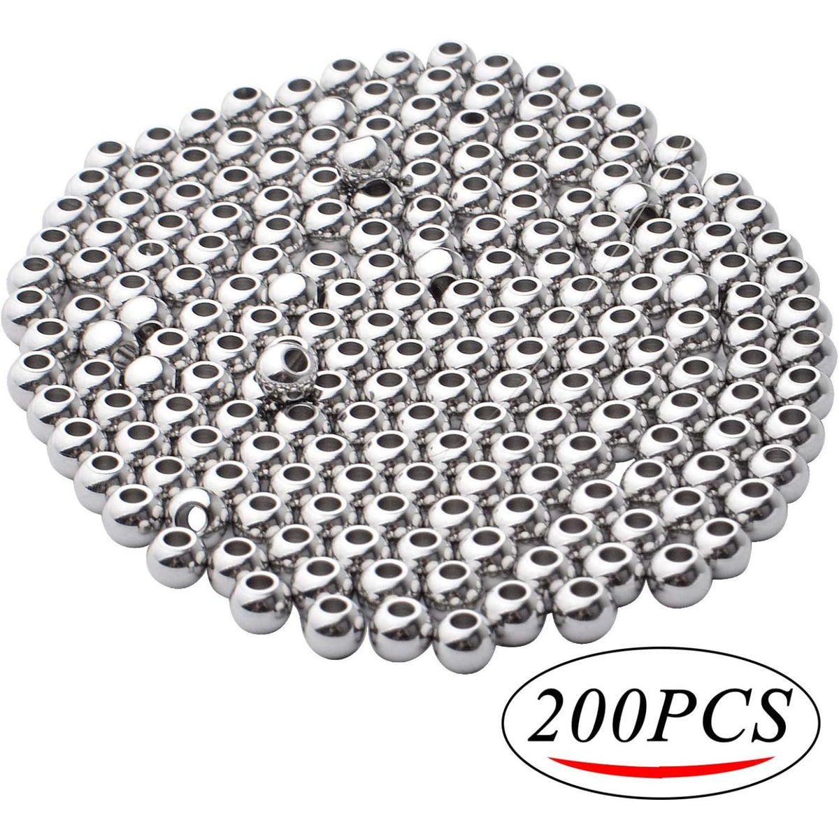 200pcs Loose Spacer Beads, 4mm Stainless Steel Round Seamless Spacer Smooth Beads for Necklace Bracelet DIY Jewelry Making