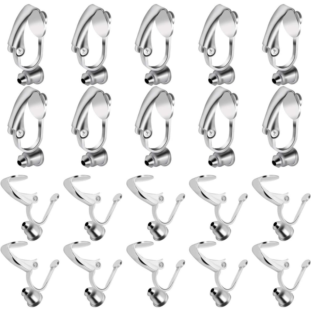 BronaGrand 20 Pieces Clip-on Earring Converter Components Findings with Post, Silver