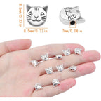 50pcs Antique Silver Cat Spacer Beads Alloy Cat Head Beads Animal Charm Beads Craft Supplies for DIY Jewelry Necklace Bracelet Keychains Making and Crafting