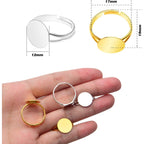 20 Pieces Metal Blank Rings Adjustable Finger Ring Flat 12mm Round Ring Base Blanks Jewelry Findings Components for Rings Making DIY Crafts, Golden, Silver