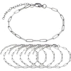6pcs Adjustable Paperclip Link Chain Bracelets Stainless Steel Paper Clips Necklace Bracelet with Lobster Clasps for Women Jewelry Birthday Christmas Party Gifts
