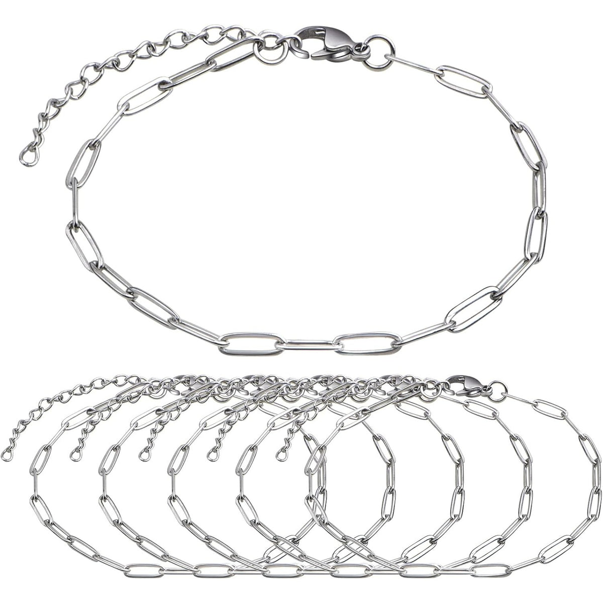 6pcs Adjustable Paperclip Link Chain Bracelets Stainless Steel Paper Clips Necklace Bracelet with Lobster Clasps for Women Jewelry Birthday Christmas Party Gifts