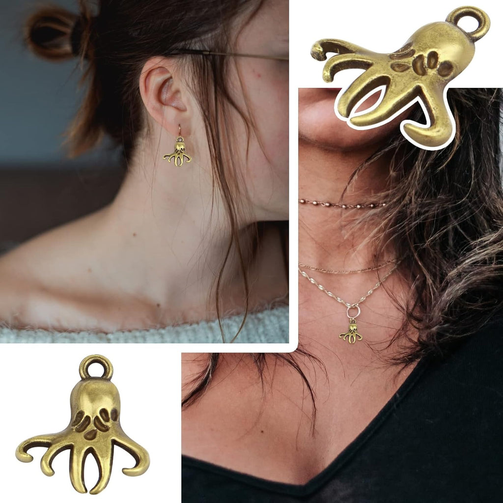 50 Pieces Antique Bronze Octopus Charms Pendants Vintage Alloy Sea Animal Dangle Pendants for DIY Earrings Necklace Bracelet Jewelry Making