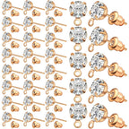 50pcs Rhinestone Earring Studs Hypoallergenic Crystal Earring Posts with Loop and 50pcs Bullet Earring Stoppers Replacement for DIY Jewelry Making(KC Golden)