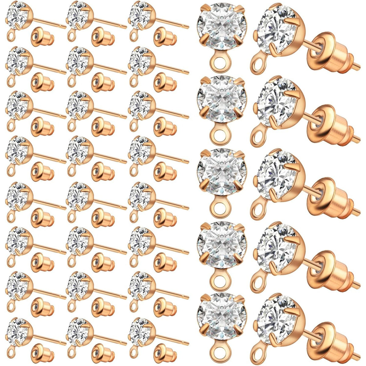 50pcs Rhinestone Earring Studs Hypoallergenic Crystal Earring Posts with Loop and 50pcs Bullet Earring Stoppers Replacement for DIY Jewelry Making(KC Golden)