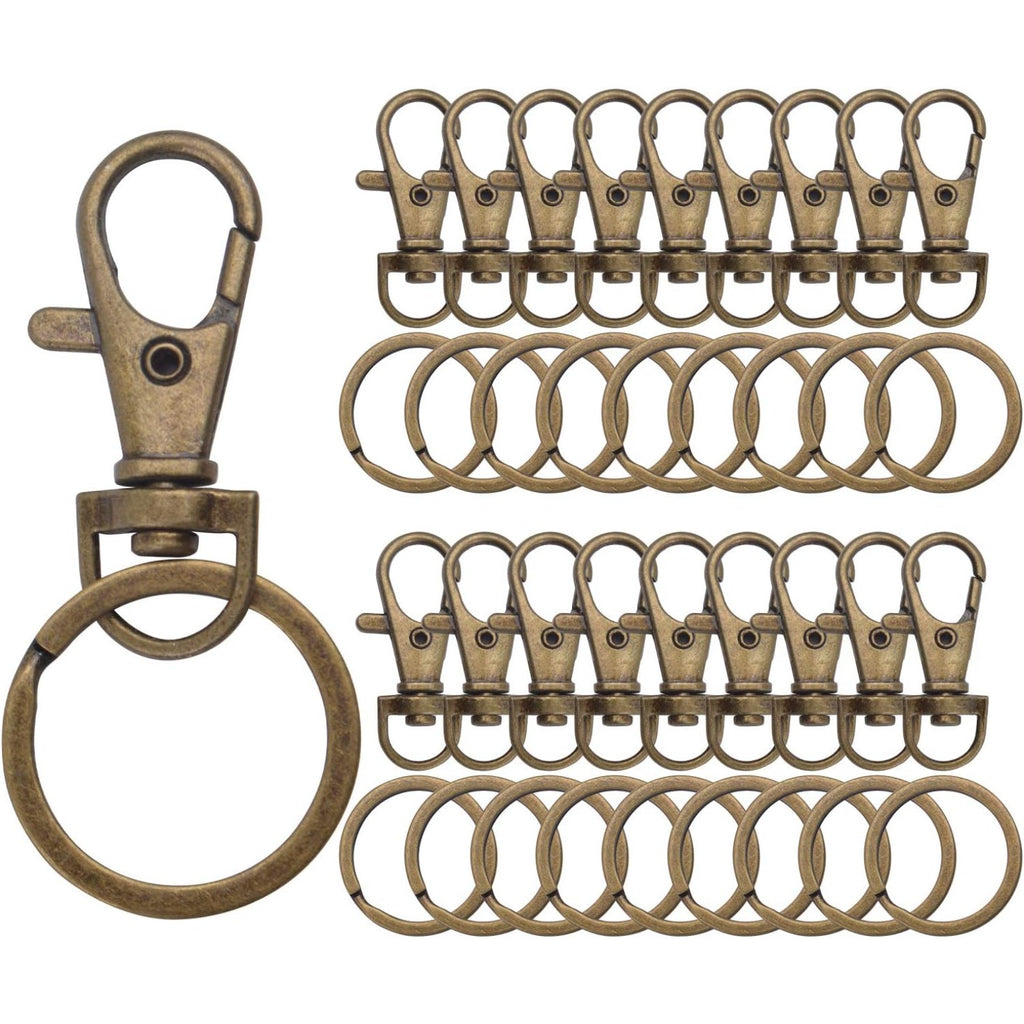 Bronze Lobster Claw Clasp Keychain,30 Pieces Swivel Clasps and 30 Pieces Keychain Rings for Craft Project Making