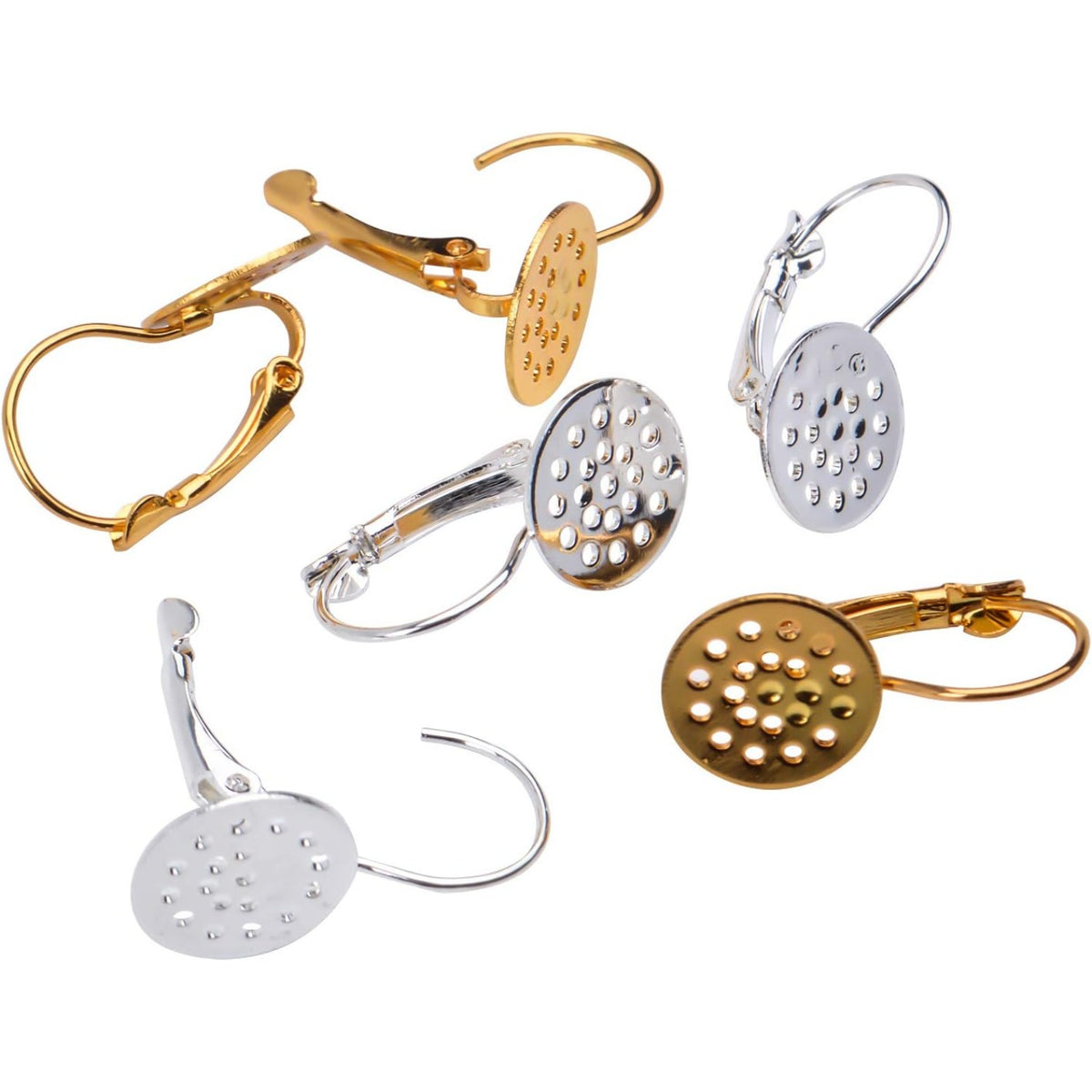 Lever Back Earring Components, 20pcs Brass Leverback Ear Wires Hook Clip Earring Findings with 12mm Round Mesh Pad for Earring Designs Jewelry Making