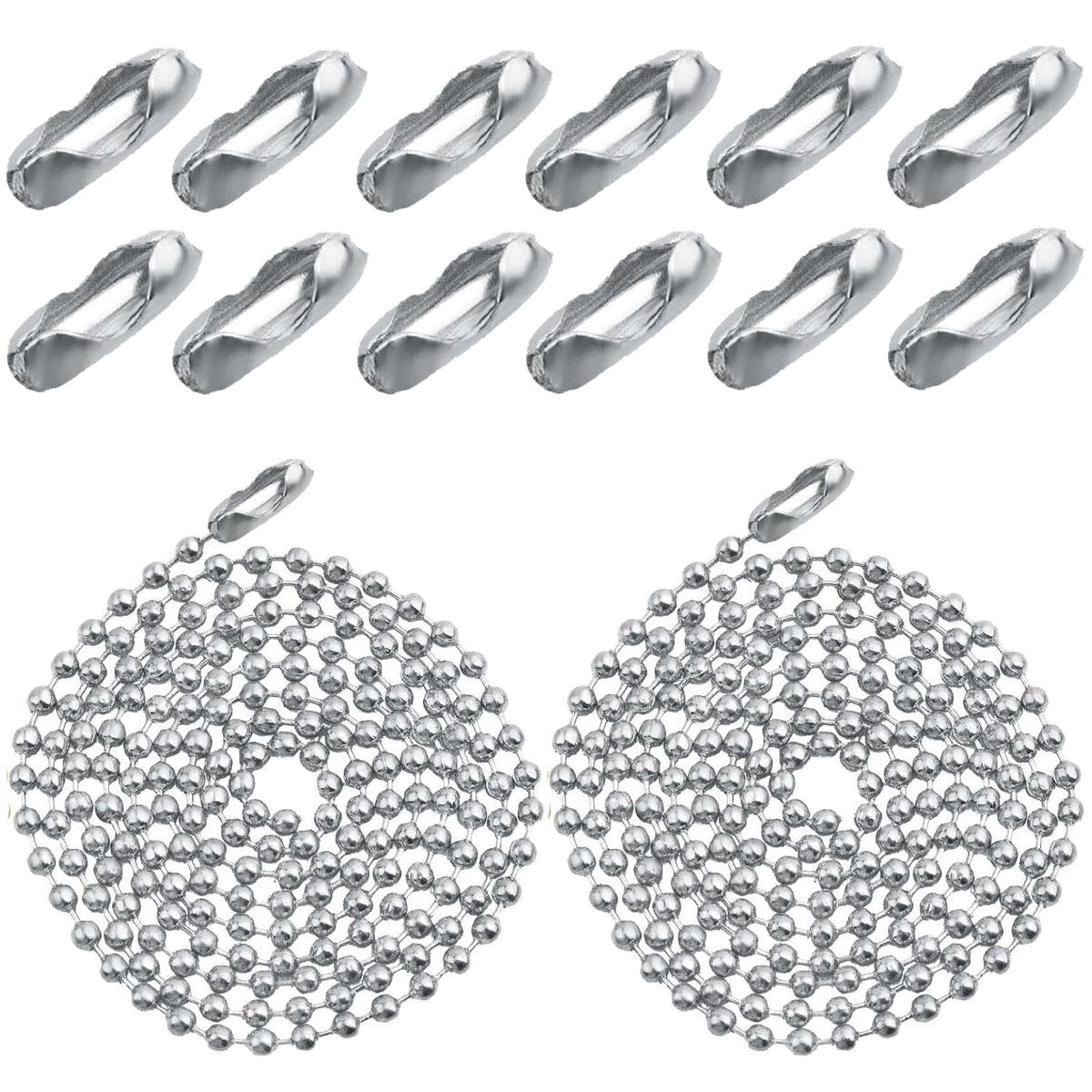 20pcs 2 mm Diameter Metal 65 cm Long Ball Bead Chains Dog Tag Chains and 60pcs Bead Connector Clasps with a Plastic Box for DIY Necklace Jewelry Making Crafting, 2 Colors