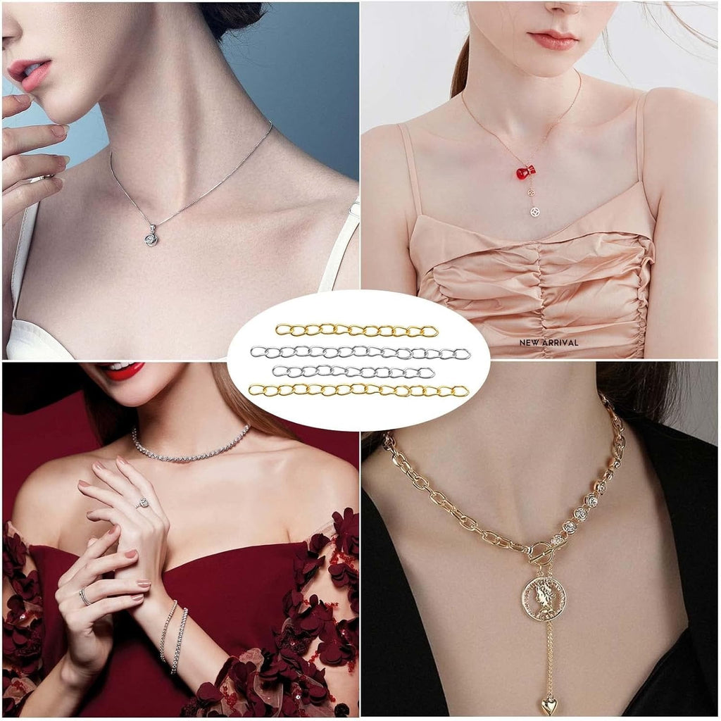 200 Pieces 2 Colors Metal Necklace Extenders Bracelet Anklet Chain Extensions for DIY Jewelry Making Valentine's Day Birthday Gifts, 5 cm / 7 cm