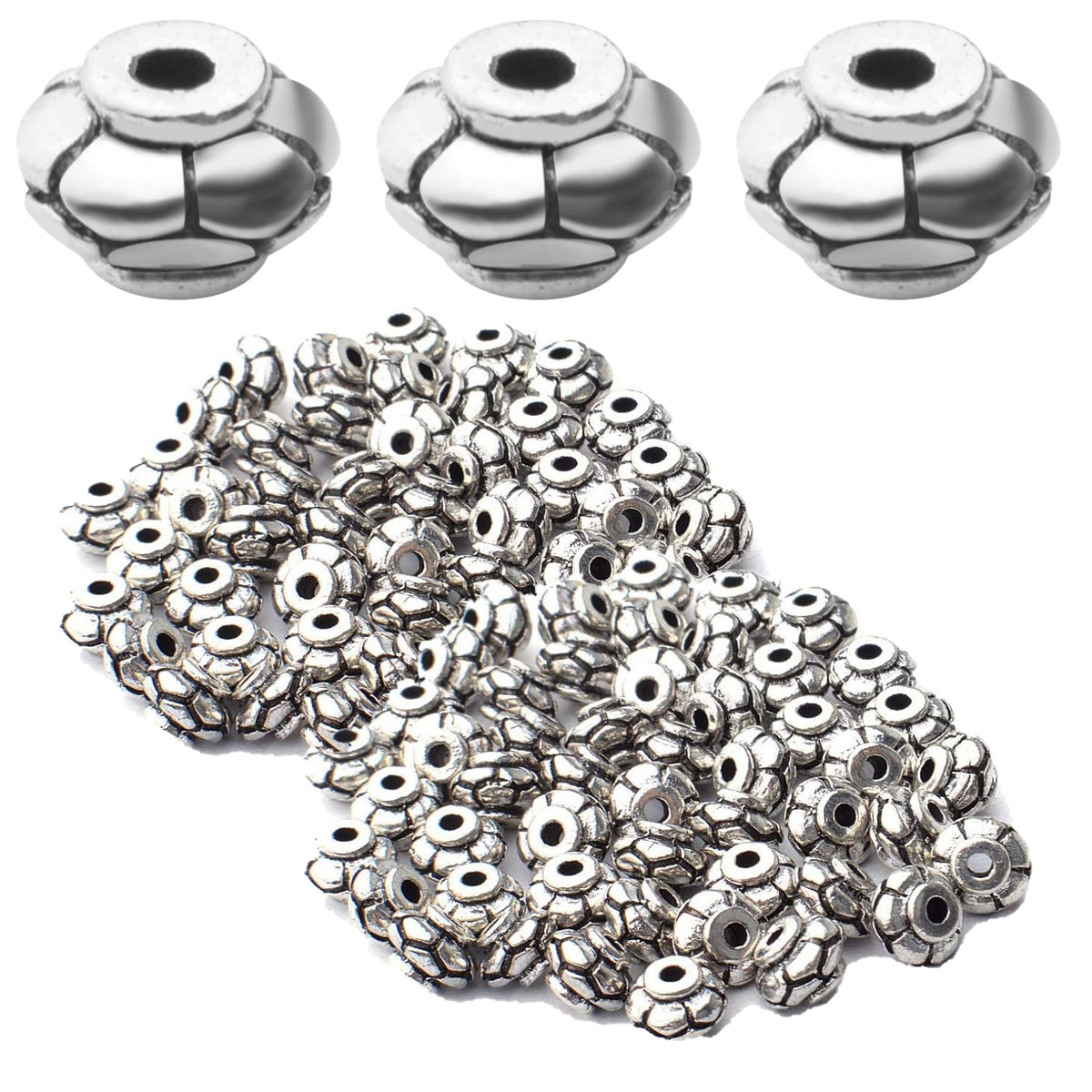 100pcs Lantern Shape Beads Spacers Alloy Tibetan Style Spacers Bicone Beads Loose Spacer Beads Jewelry Bead Charms DIY for Bracelet Jewelry Making and Crafting