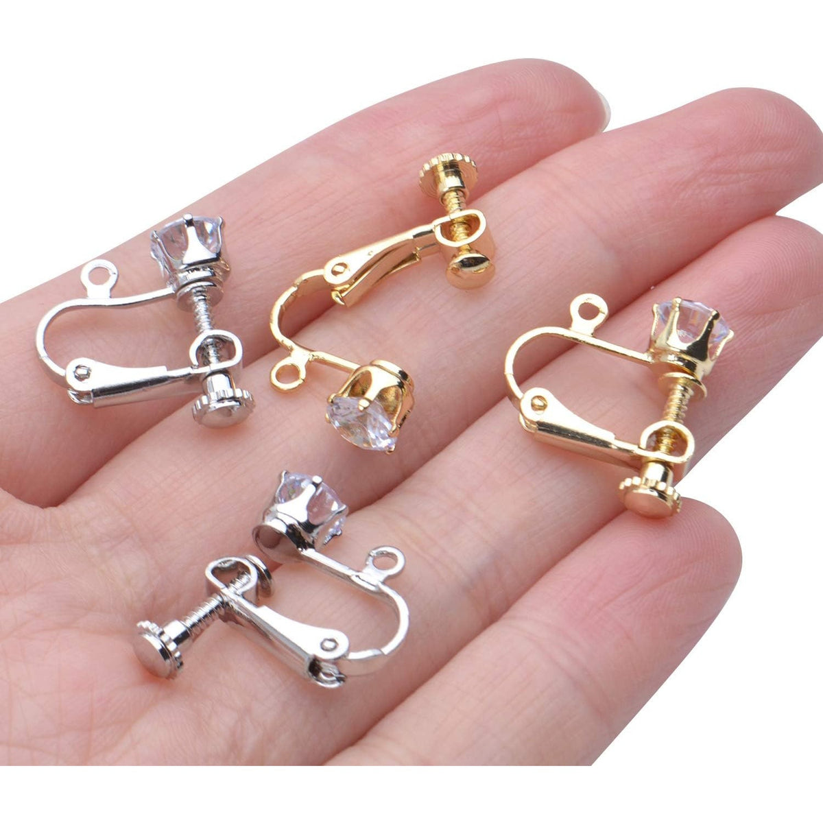 12pcs Clip on Earrings Converters Non-Pierced Crystal Earring Clips with Adjustable Screw for Jewelry Making,Gold and Silver