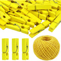 50pcs Wooden Photo Clips Clothespins Utility Pictures Paper Peg Pin Craft Clips and 50m Jute Twine for Home School Handmade Decoration(Yellow)