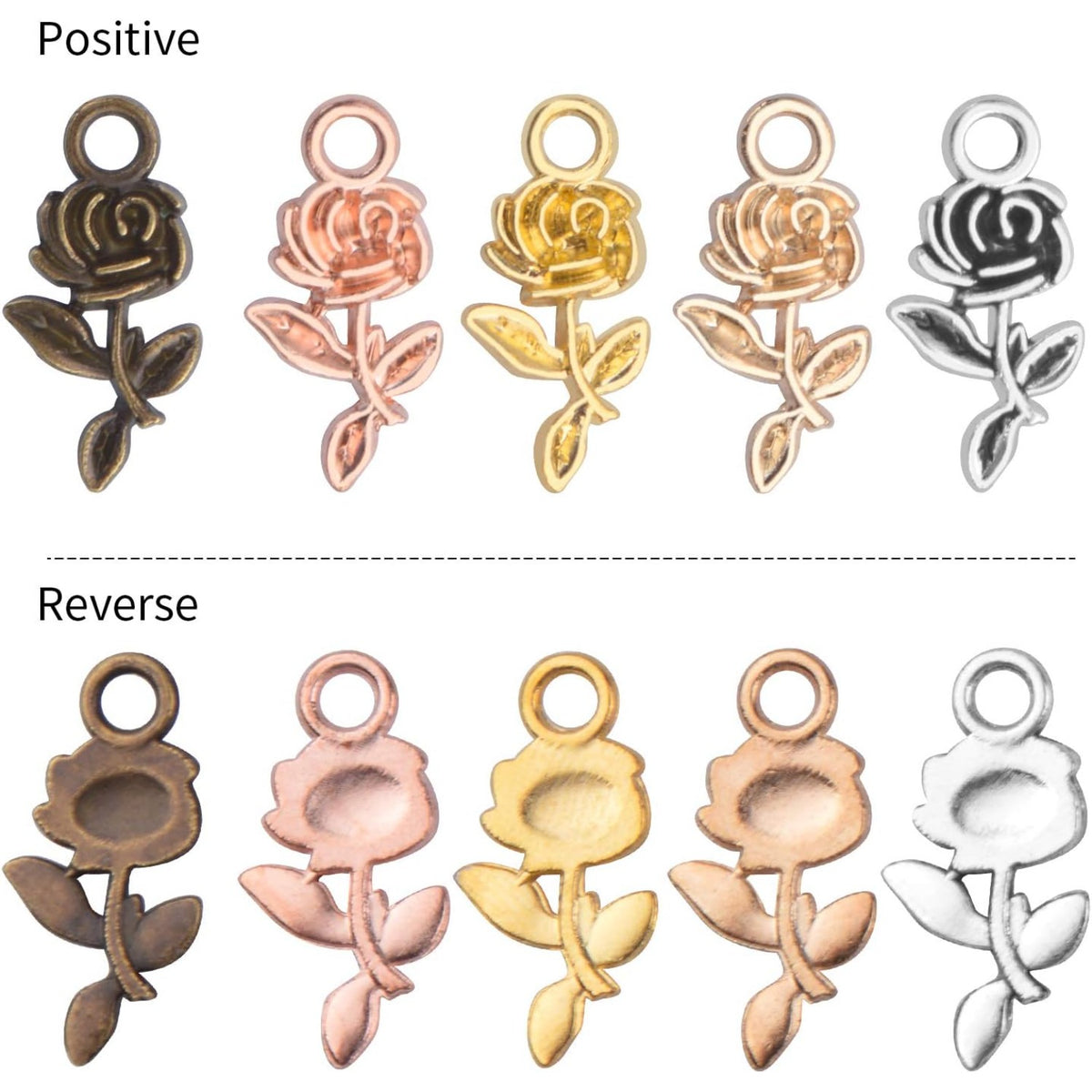50pcs Rose Flower Charms Tibetan Alloy Flower Pendants Jewelry Crafting Accessories for DIY Necklace Bracelet,5 Colors