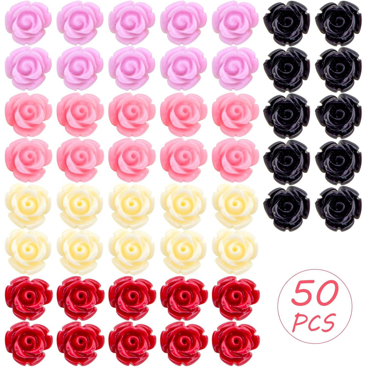 50pcs 8 mm Rose Flower Beads Lovely Coral Roseflower Beads Flower Shape Loose Beads for DIY Earrings Jewelry Making Craft Decor, 5 Colors