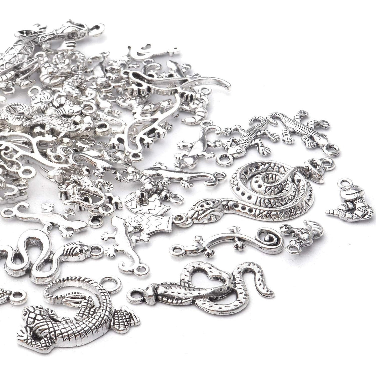 100g Craft Supplies Antique Silver Snake & Lizard Charms Alloy Mixed Style Animal Charms for Bracelet & Necklace Jewelry Making Accessories