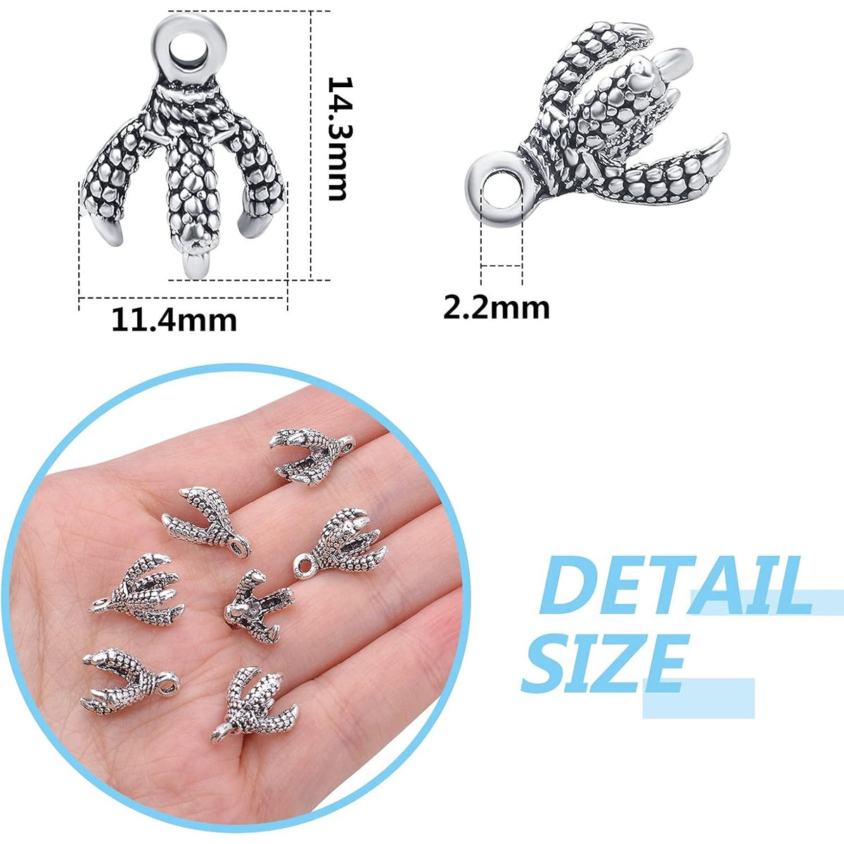 50pcs Antique Silver Dragon Claw Charms Pendants Tibetan Alloy Eagle Claw Charms Vintage Dangle Pendants for DIY Necklace Bracelet Crafts Keychains Jewelry Making Findings